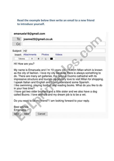 Informal Email Writing Example Esl Worksheet By Antoniadou93