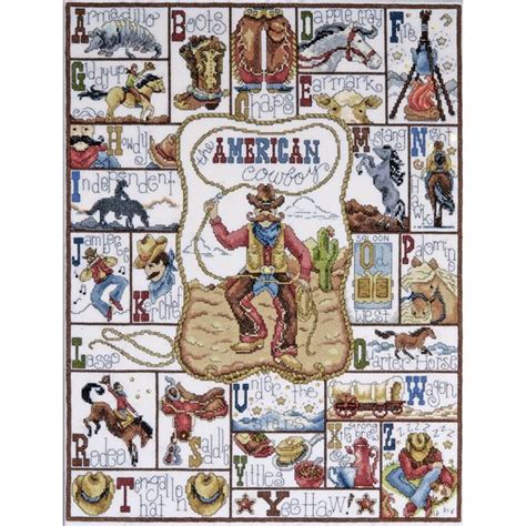These are cross stitch patterns only.(they are not kits) you supply your own fabric and floss. Found it at Blitsy - Cowboy ABC Counted Cross Stitch Kit ...
