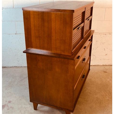 1960s Walnut Wood Tall Bedroom Dresser By Dixie Furniture Co Chairish