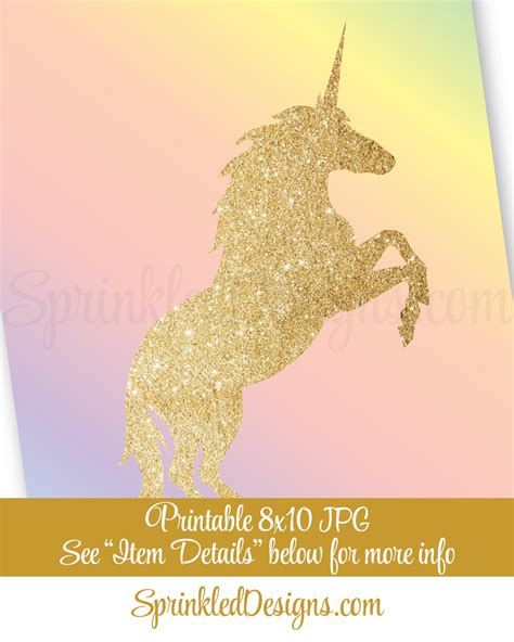 Printable Unicorn Sign Gold Glitter Unicorn Silhouette Etsy
