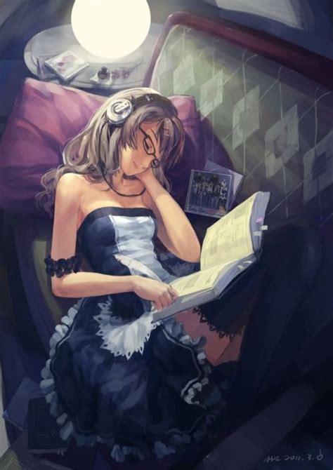 Anime Art Headphones Couch Falling Asleep