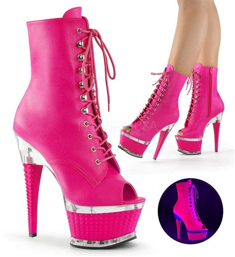 Pleaser Illusion 1021 Neon Hot Pink Faux Le Ankle Boots With Hot Pink