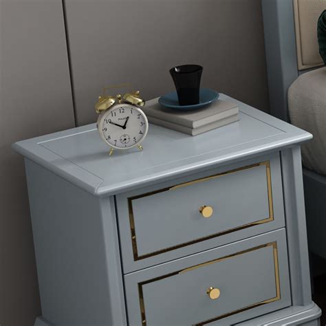 Modern Gray Nightstand Lacquered Luxury 2 Drawer Bedside Cabinet