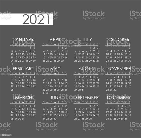 2021 Year Calendar Vector Illustration Month Business Organizer Year