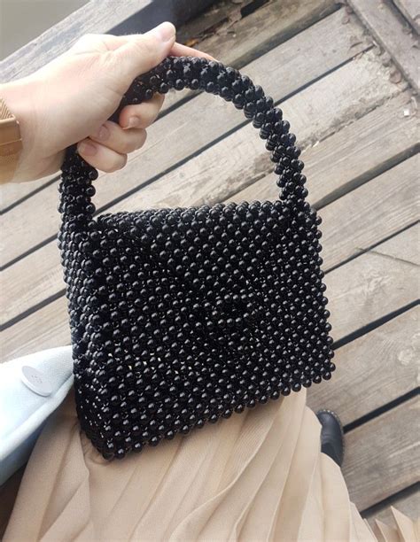 Vintage Black Pearl Bag Diy Beaded Handbag Pearl Bag Beaded Bags