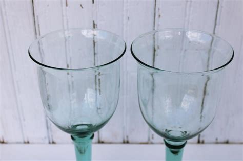 Pale Green Recycled Glass Water Goblets Or Big Wine Glasses Hand Blown
