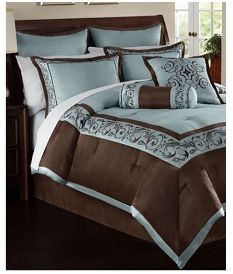 Hallmart Rosenthal 24 Piece Queen Comforter Set Blue Brown Bedroom