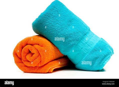 Two Terry Cloth Bath Towels On White Background Stock Photo Alamy