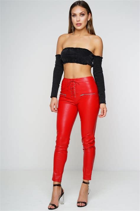 Rockstar Leather Pants Red Wantmylook Leather Pants Outfit Leather Leggings 21st Birthday