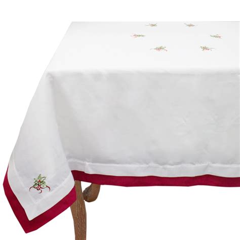 Embroidered Holly Christmas Tree Double-Layer Holiday Tablecloth (White