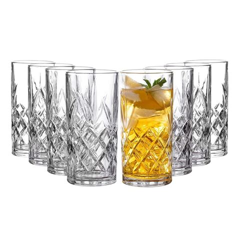 royalty art kinsley tall highball glasses set of 8 12 ounce cups textured designer glassware
