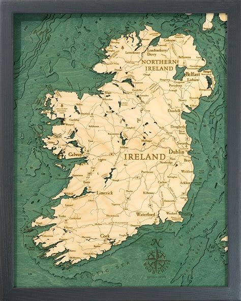 3d Nautical Wood Map Of Ireland Topographic Map Art