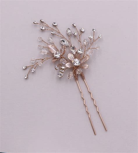 Rose Gold Hair Pin Crystal Wedding Hair Pins Rose Gold Hair Pin