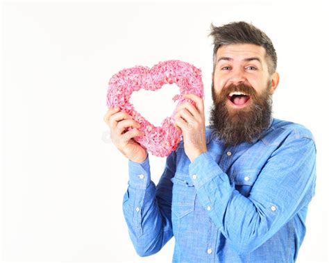 Portrait Of Handsome Man With Pink Heart Stock Image Image Of Fondness Attractive 120099567