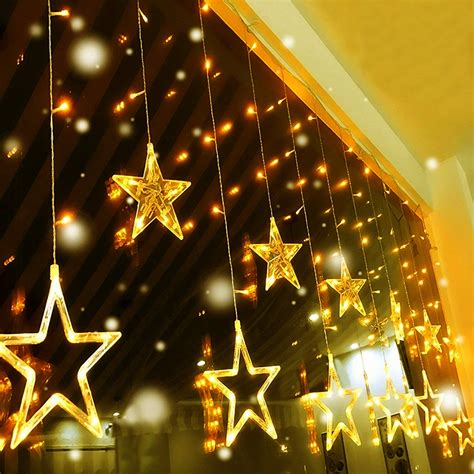 Quntis Led 12 Stars Curtain Lights 138 Leds Christmas Window Icicle
