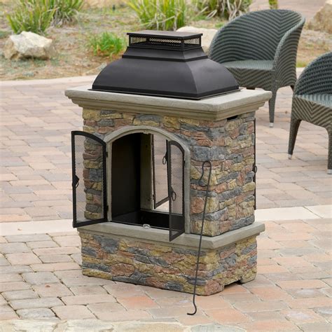 Home Loft Concepts Fresno Outdoor Natural Stone Chiminea Fireplace