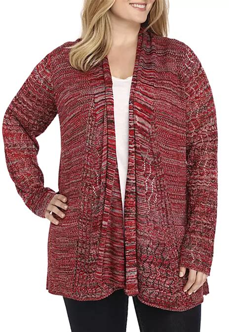 New Directions Plus Size Cable Knit Marl Cardigan Belk