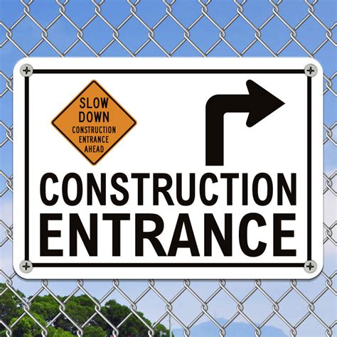 Slow Down Construction Entrance Sign With Right Arrow G2708 By