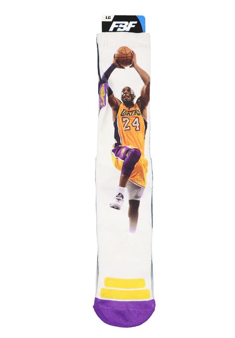 Fbf Mens Kobe Bryant Los Angeles Lakers Sublimated Crew Socks Large