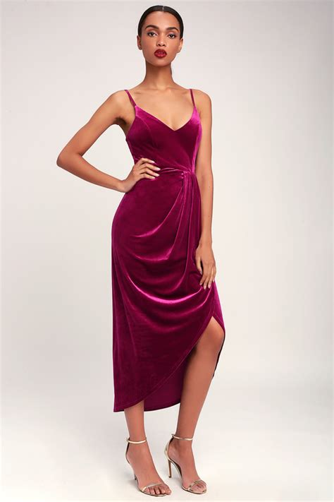 Sexy Magenta Dress Magenta Velvet Dress Tulip Midi Dress Lulus