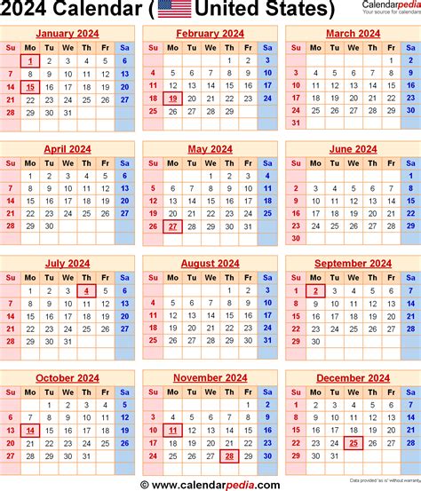 2024 blank and printable pdf calendar. 2024 Calendar with Federal Holidays