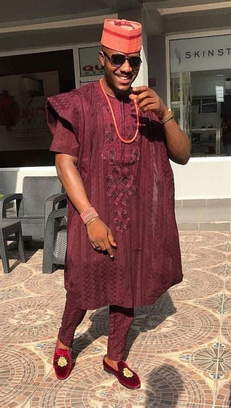 Check out the different attires for every wedding ceremony here! African Three-Pieces Suit | Wine Agbada| African Luxury ...
