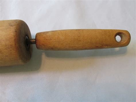 Vintage Wooden Rolling Pin Handles Attached With Steel Rod Etsy