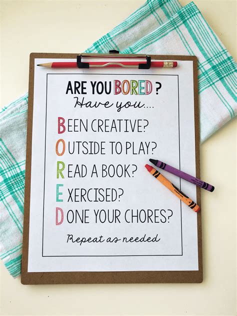 Awesome Printable Things To Do When Bored List