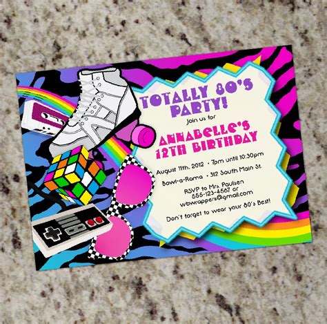 Totally 80s 1980s Themed Birthday Party Invitations By Whirlibird