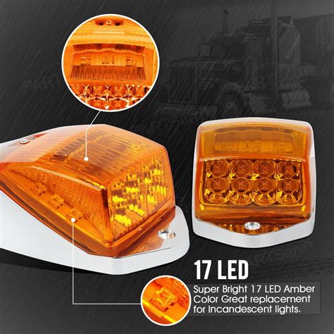 Partsam 5pcs Truck Cab Marker Light 17 Led Amber Top Roof Running Ligh