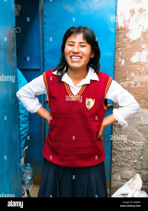 Local Smiling Girl In School Uniform Cusco Peru Stock Photo Alamy