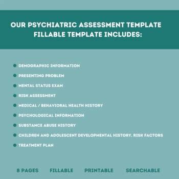 Psychiatric Assessment Template Fillable Editable Pdf By Therapybypro
