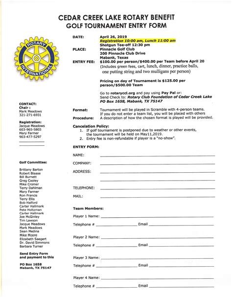 Rotary Ccl Golf Registration 2019 Rotary Club Of Cedar Creek Lake