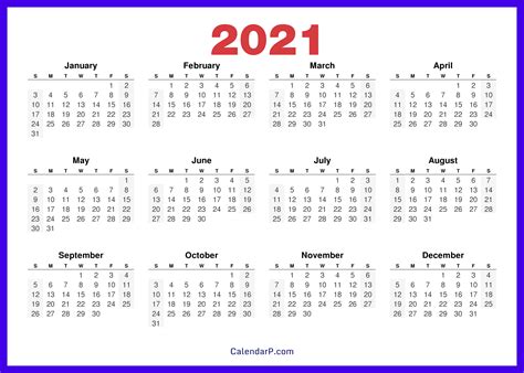 2021 Calendar Printable Free Hd Electric Blue Calendarp Printables