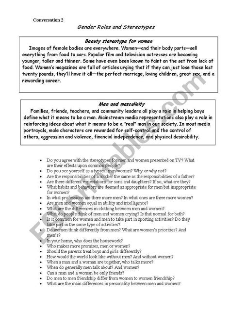 Gender Roles And Stereotypes Worksheet Vocabulary Worksheets Gender