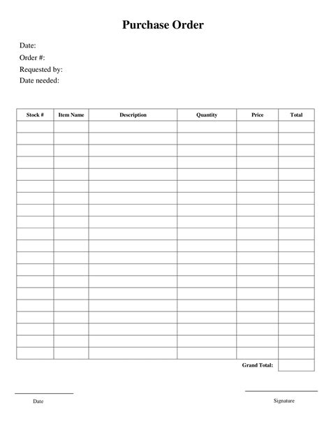 Simple Minimal Editable Purchase Order Form Template Etsy