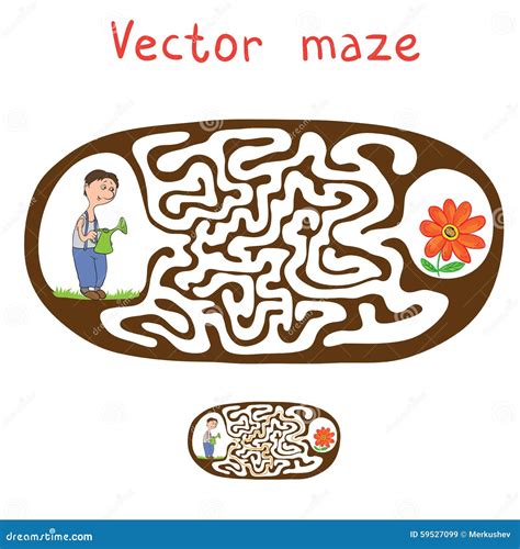 Vector Maze Labyrinth With Gardener And Plant Stock Vector