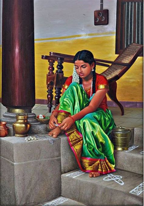 28,000+ vectors, stock photos & psd files. Tamil girl fixing her jewel on leg "Kollusu" - Painting by ...