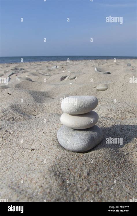 Stacks Of Pebbles On Beach Stock Photo Alamy