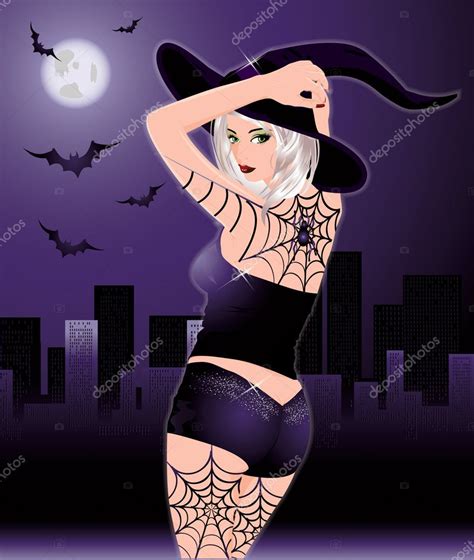 halloween sexy witch in city vector illustration — stock vector © carodi 6504586