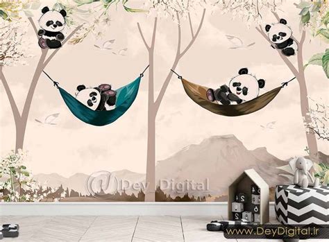 پوستر دیواری پاندا های کارتونی Wall Murals Cartoon Panda Mural