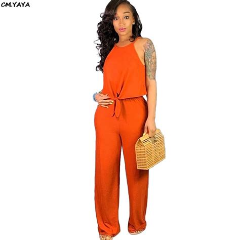 2019 women summer sleeveless fashion solid tank top loose straight pants suit two piece set