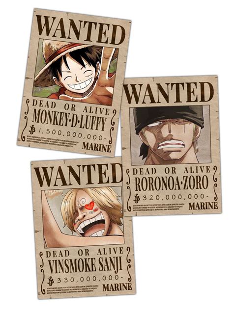 One Piece Manga Wanted Poster Luffy Zoro Sanji Trafalgar Nico Chopper