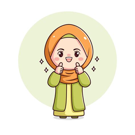 Cutte Hijab Niña Con Pulgares Arriba Kawaii Chibi 20613238 Vector En