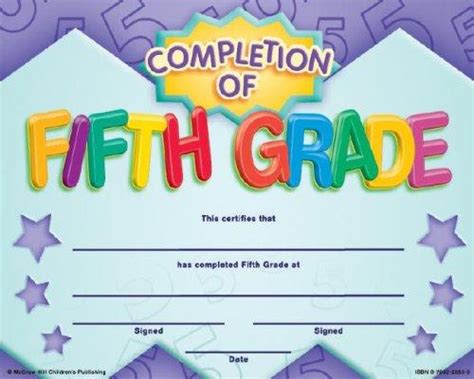 Completion Of Fifth Grade Fit In A Frame Award Award Certificates By