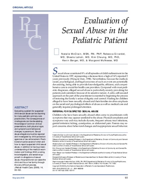 Pdf Evaluation Of Sexual Abuse In The Pediatric Patient Natalie Nelms