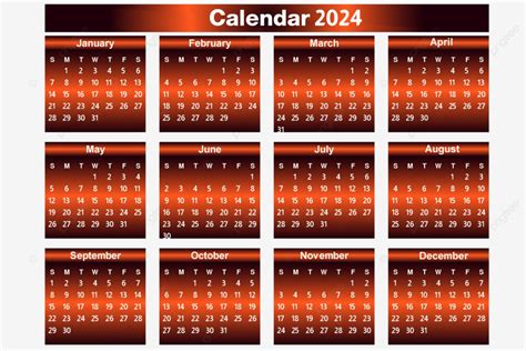 2024 Calendar Bronze Color Design Vector 2024 Calendar Bronze 2024