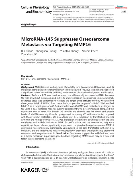 pdf microrna 145 suppresses osteosarcoma metastasis via targeting mmp16