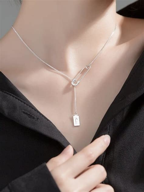 925 Sterling Silver Geometric Minimalist Lariat Necklace 1000359978