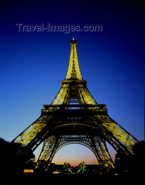 Paris France Eiffel Tower And Palais De Chaillot At Night